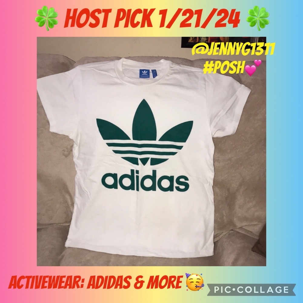 Adidas XS white and green short sleeved shirt 💕